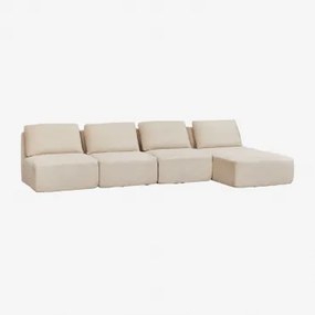 Modulaire 4-delige Rechter Chaise Longue Bank Van Vacuüm Verpakte Corduroy Temple Corduroy Linnen Beige - Sklum
