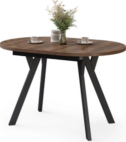Mazzoni ALMO Bruin Eiken / zwarte poten - OVALE UITSCHUIFTAFEL 120-220 cm VOOR 10-12 PERSONEN