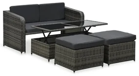 vidaXL 4-delige Loungeset met kussens poly rattan antraciet