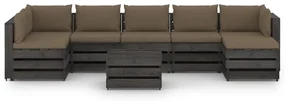 vidaXL 8-delige Loungeset met kussens grijs geïmpregneerd hout