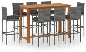 vidaXL 9-delige Tuinbarset met kussens grijs