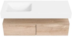 Zaro Alan badmeubel 130cm washed oak 2 lades met vrijhangende wastafel cloud links zonder kraangat talc