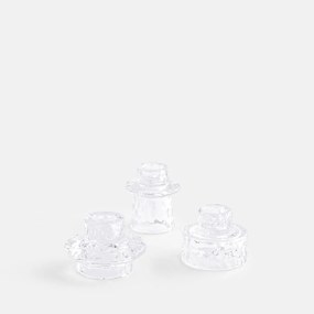 Set van 3 kandelaars van transparant glas met structuur, NEO
