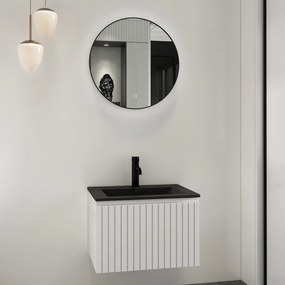 Fontana Lento wit badkamermeubel ribbelfront met zwarte wastafel 60cm 1 kraangat en ronde spiegel