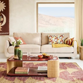 Salontafel in hoogglans bordeaux lak en vlechtwerk, dubbel blad, TALMA