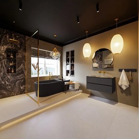 Mondiaz Vica DLux badmeubel 90cm dark grey 2 lades met wastafel lava midden zonder kraangat