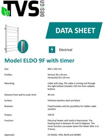 TVS Design Eldo 9F elektrische radiator RVS 100W 86x53cm