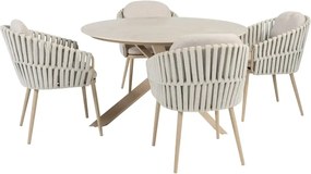 Taste by 4 Seasons Eva tuinset latte met Prado tafel met keramisch tafelblad Ø 130 cm SALE Tuinset   beige weerbestendig