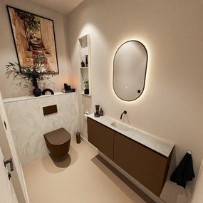 MONDIAZ TURE-DLUX 120cm toiletmeubel Rust. EDEN wastafel Ostra positie midden. Zonder kraangat. TUREDX120RUSM0OST