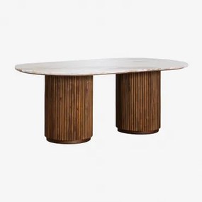 Ovale Eettafel 200x100 Cm In Natuursteen En Mangohout Giselda Marmer - Sklum