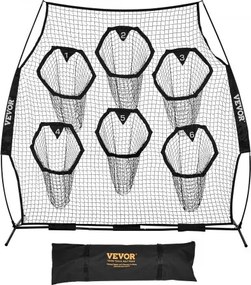 VEVOR Football Coach Werpnet Oefennet (274 x 106 x 243 cm) met 6 doelvakken en draagbare opbergtas en riemen, Werpdoeltraining voor de nauwkeurigheid van quarterback-passen, zwart
