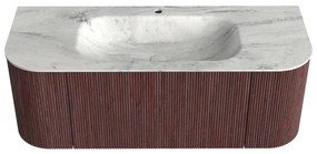 Mondiaz Kurve-dlux 120cm badmeubel ronding links/rechts ruby met 1 lade en 2 deuren en wastafel big small midden 1 kraangat opalo