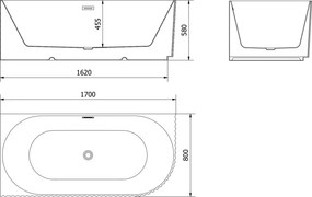 Mexen Gia vrijstaande hoekbadkuip geribbeld links 170 x 80 cm, zwart mat, zwarte overloop - 52701708071L-70