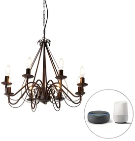 Smart kroonluchter roestbruin 8-lichts incl. Wifi B35 - Giuseppe Klassiek / Antiek, Landelijk / Rustiek E14 rond Binnenverlichting Lamp