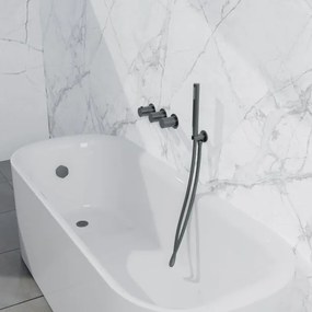 Fortifura Nebbio Badcombinatie-set - thermostaatkraan - wandaansluitbocht met handdouchehouder - gladde doucheslang - staaf handdouche - badvulcombinatie - geborsteld gunmetal PVD SW1183068 SW1183076 SW1183081 SW766536 SW721165 SW