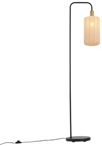 Japandi vloerlamp zwart met goud en beige kap - PluniJapandi E27 Scandinavisch bol / globe / rond Binnenverlichting Lamp