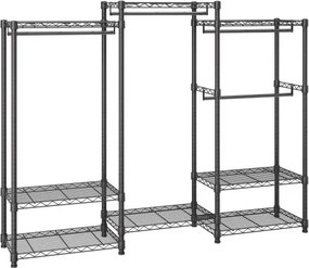 VEVOR Mobiele kledingrek, draagvermogen 362 kg, vrijstaande kledingrek 174 x 180 x 45 cm, 3 kledingstangen, multifunctioneel 8-laags, voor slaapkamer, wasruimte, kleedkamer