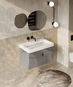 Muebles Calas badmeubel ribbelfront 80cm grijs eiken met solid surface wastafel zonder kraangat