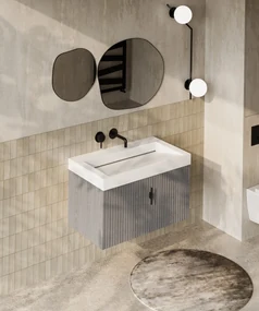 Muebles Calas badmeubel ribbelfront 80cm grijs eiken met solid surface wastafel zonder kraangat