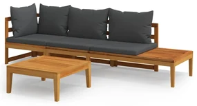 vidaXL 3-delige Loungeset met donkergrijze kussens acaciahout