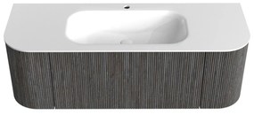 Mondiaz Kurve 130cm badmeubel ronding links/rechts shadow met 1 lade en 2 deuren en wastafel big small midden 1 kraangat