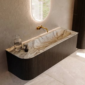Mondiaz Kurve-dlux 135cm badmeubel ronding links shadow met 1 lade en deur en wastafel big medium rechts zonder kraangat glace