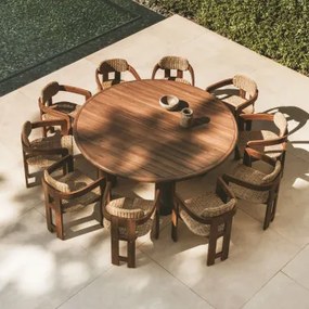 Set Van Ronde Tafel Ø180 Cm In Acaciahout En 10 Tuinstoelen In Acaciahout En Synthetisch Riet Ginara Acacia Bruin - Sklum