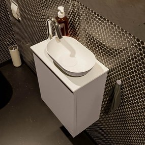 Mondiaz Fowy toiletmeubel 40cm smoke met taupkleurige waskom rechts en kraangat