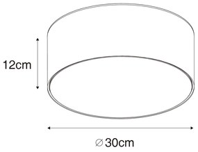 Stoffen Moderne plafondlamp grijs 30 cm met gouden binnenkant - Drum Modern E27 cilinder / rond Binnenverlichting Lamp