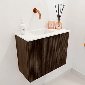 Mondiaz Joya 50cm toiletmeubel walnut met wastafel faye links zonder kraangat talc
