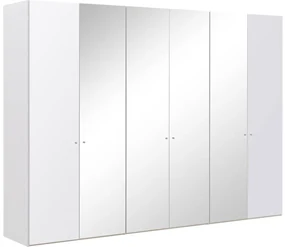 Goossens Kledingkast Easy Storage Ddk, Kledingkast 304 cm breed, 220 cm hoog, 2x glas draaideur en 4x spiegel draaideur midden