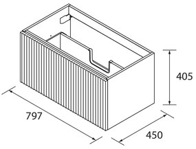 Muebles Calas badmeubel ribbelfront 160cm walnoot met solid surface wastafel zonder kraangaten