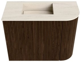 Mondiaz Joya DLux 50cm toiletmeubel ronding rechts walnut met wastafel faye links zonder kraangat meli