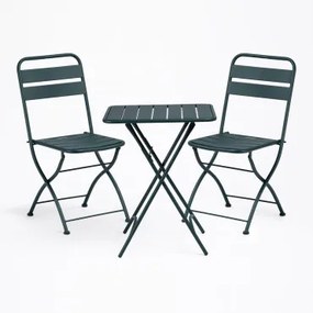 Janti Stalen Tuinset Met Vierkante Tafel 60x60 Cm En 2 Opvouwbare Stoelen Jungle Groen - Sklum