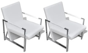 vidaXL Fauteuils 2 st met chroom frame kunstleer wit