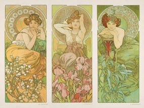 Kunstreproductie Topaz, Amethyst & Emerald (Three Beautiful Art Nouveau Ladies) - Alphonse / Alfons Mucha, (40 x 30 cm)