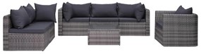 vidaXL 7-delige Loungeset met kussens poly rattan grijs
