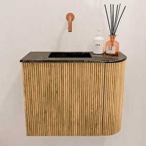 Mondiaz Joya DLux 50cm toiletmeubel ronding rechts oak met wastafel faye links zonder kraangat lava