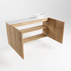 Mondiaz Fowy toiletmeubel 100cm washed oak met witte waskom rechts en kraangat