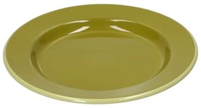 Bord, emaille, olijfgroen met lichtgroen randje,Ø26 CM