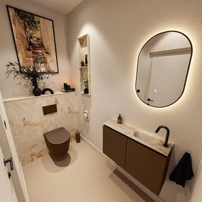 MONDIAZ TURE-DLUX 80cm toiletmeubel Rust. EDEN wastafel Frappe positie rechts. Met 1 kraangat. TUREDX80RUSR1FRA