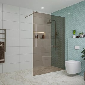 Fortifura Galeria inloopdouche - 140x200cm - rookglas - wandarm - Geborsteld Gunmetal PVD SW797946/SW797907