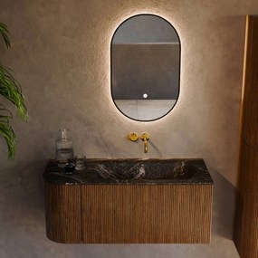 Mondiaz Kurve-dlux 105cm badmeubel ronding links dusk met 1 lade en deur en wastafel big small rechts zonder kraangat lava