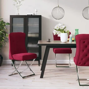 vidaXL Eetkamerstoelen 6 st 53x52x98 cm fluweel staal wijnrood