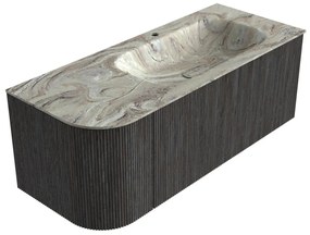 Mondiaz Kurve-dlux 115cm badmeubel ronding links shadow met 1 lade en deur en wastafel big small kraangat rechts glace