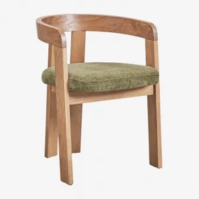 Set Van 2 Yvone Gestoffeerde Eetkamerstoelen Met Houten Armleuningen Natuurlijk Hout & Stof Chenille Groen – Salie - Sklum