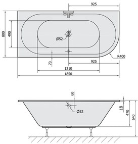 Polysan Viva Slim inbouw hoekbad links 185x80x47cm wit