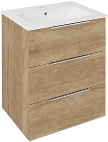 Sapho Cirasa badmeubel 60cm met 3 lades eiken met witte wastafel