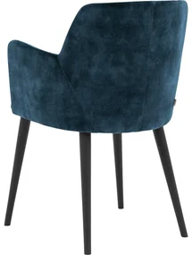 Goossens Eetkamerstoel Baltazar blauw velvet stof met armleuning, urban industrieel