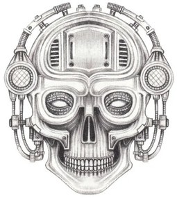 Ilustratie Cyberpunk skull tattoo., Jiewsurreal